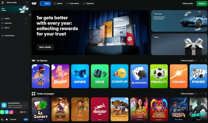 1win con una app para deporte y casino